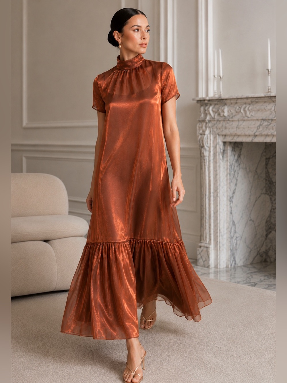 NWT STAUD Calluna Dress in Iridescent Cacao Size S
